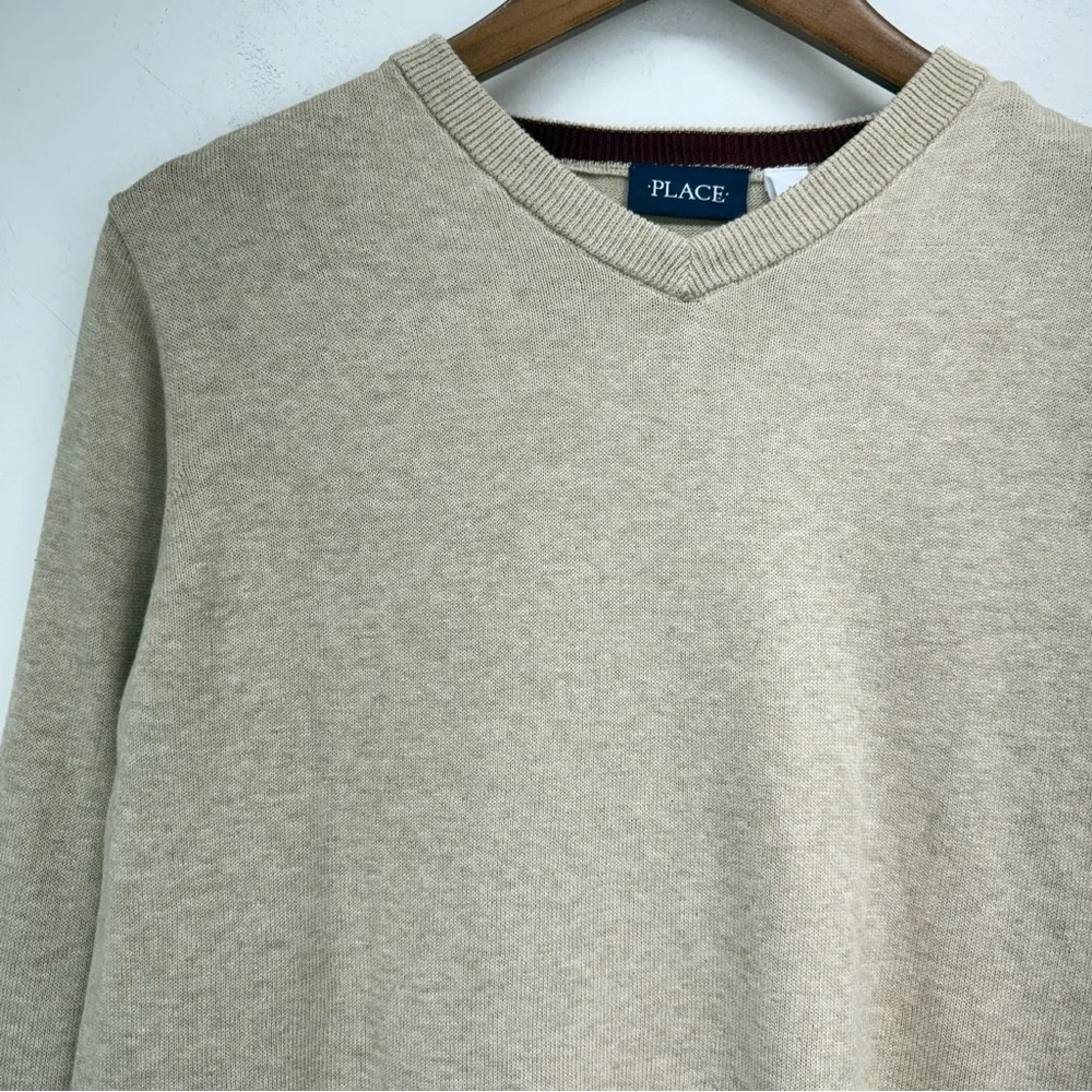 The Children's Place size 14 (XL) Boys Tan Long Sleeve V-neck Sweater